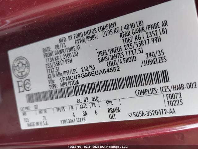 1FMCU9G98EUA64552 Ford ESCAPE SE