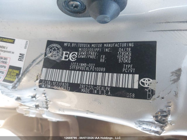 5YFBPRBE8LP010089 Toyota COROLLA LE