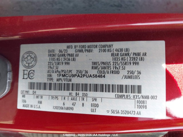 2023 Ford Escape St-line Elite მანქანა იყიდება აუქციონზე, vin: 1FMCU9PA2PUA58484, აუქციონის ნომერი: 12669802