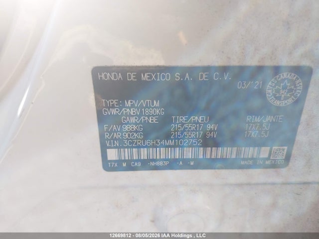 3CZRU6H34MM102752 Honda HR-V LX