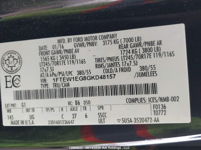 Ford F150 Supercrew 2016 1FTEW1EG8GKD48157 Image 18