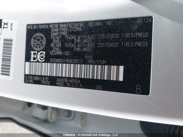 5TDXBRCH1RS628013 Toyota Highlander