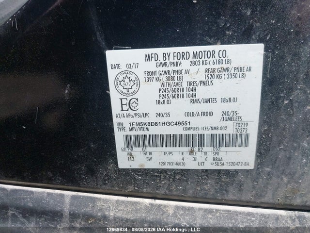 Ford EXPLORER XLT 2017 1FM5K8D81HGC49551 Image 9