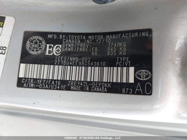 Aukcja sprzedaży 2011 Toyota Corolla Ce, vin: 2T1BU4EE9BC543610, numer aukcji: 12656269