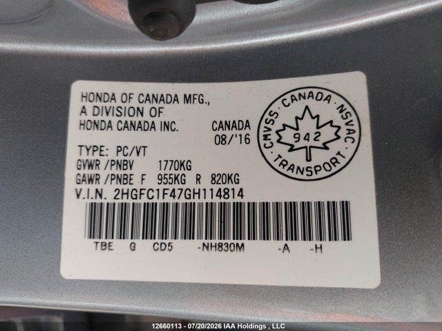 2HGFC1F47GH114814 Honda Civic Ex-t