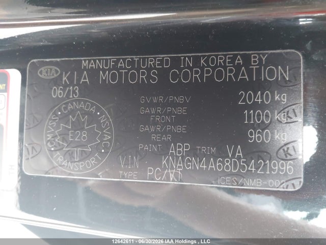 Продажа на аукционе авто 2013 Kia Optima Ex Turbo/ex Turbo+, vin: KNAGN4A68D5421996, номер лота: 12642611