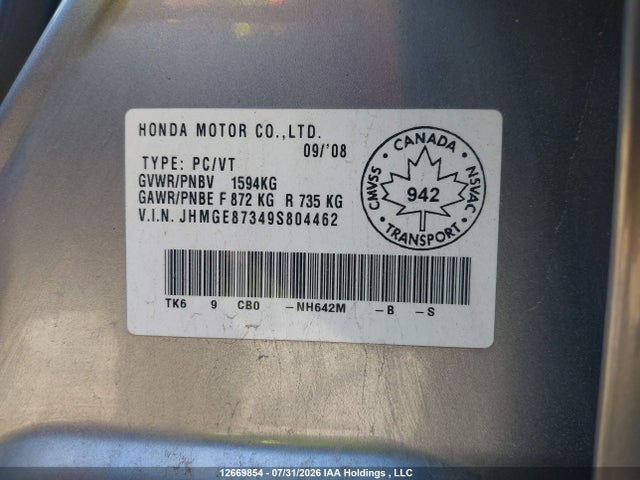 Продаж на аукціоні авто 2009 Honda Fit Dx-a, vin: JHMGE87349S804462, номер лоту: 12669854