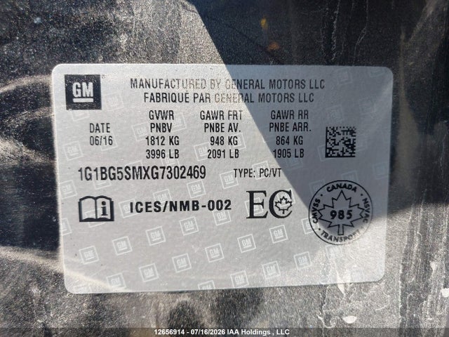 1G1BG5SMXG7302469 Chevrolet Cruze Premier Auto