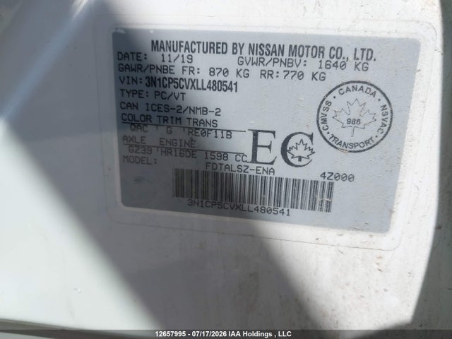 Nissan KICKS SV 2020 3N1CP5CVXLL480541 Image 19