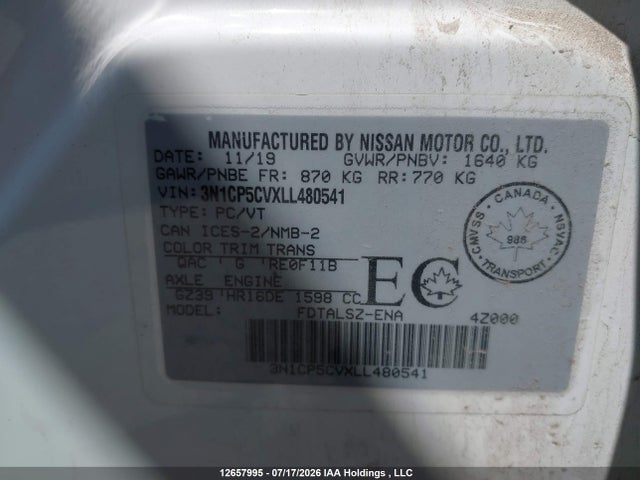 Nissan KICKS SV 2020 3N1CP5CVXLL480541 Image 9