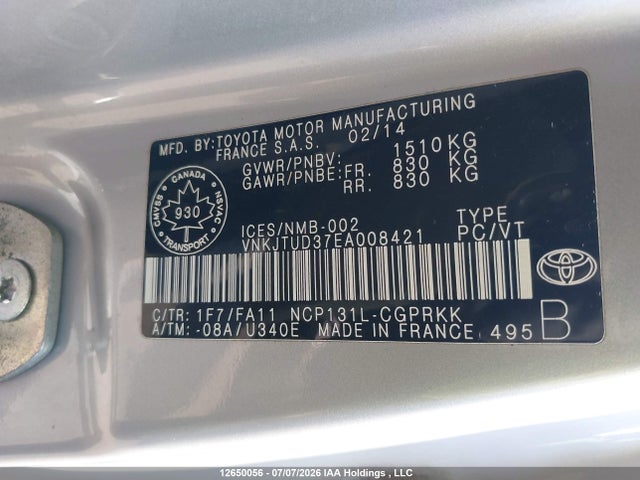 VNKJTUD37EA008421 Toyota Yaris Ce