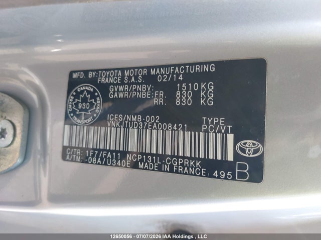 VNKJTUD37EA008421 Toyota Yaris Ce