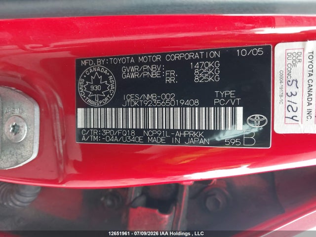 12651961 :رقم المزاد ، JTDKT923565019408 vin ، 2006 Toyota Yaris Le/rs مزاد بيع
