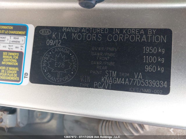 12657972 :رقم المزاد ، KNAGM4A77D5339334 vin ، 2013 Kia Optima Lx/lx+ مزاد بيع