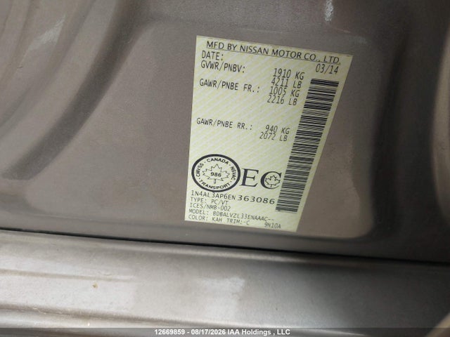 Продажа на аукционе авто 2014 Nissan Altima 2.5/2.5 S/2.5 Sl/2.5 Sv, vin: 1N4AL3AP6EN363086, номер лота: 12669859