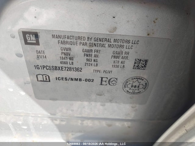1G1PC5SBXE7281362 Chevrolet Cruze 1lt