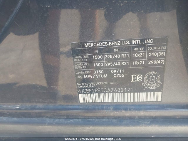 Aukcja sprzedaży 2012 Mercedes-benz Gl 350 Bluetec, vin: 4JGBF2FE5CA768217, numer aukcji: 12669874