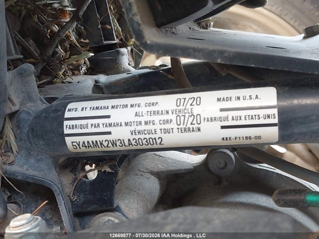 Продаж на аукціоні авто 2020 Yamaha Yfm700 G, vin: 5Y4AMK2W3LA303012, номер лоту: 12669877