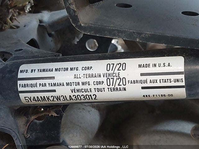Продаж на аукціоні авто 2020 Yamaha Yfm700 G, vin: 5Y4AMK2W3LA303012, номер лоту: 12669877