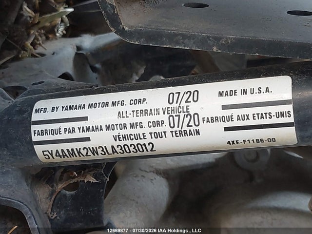 Продаж на аукціоні авто 2020 Yamaha Yfm700 G, vin: 5Y4AMK2W3LA303012, номер лоту: 12669877