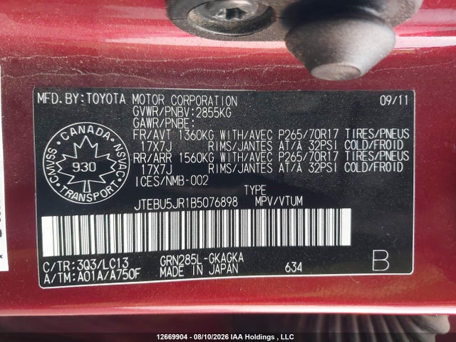 Auction sale of the 2011 Toyota 4runner Sr5 V6, vin: JTEBU5JR1B5076898, lot number: 12669904