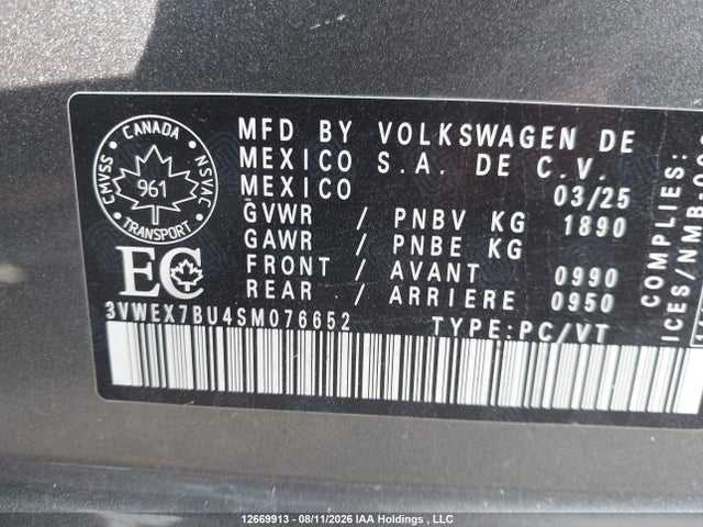 Aukcja sprzedaży 2025 Volkswagen Jetta Se, vin: 3VWEX7BU4SM076652, numer aukcji: 12669913