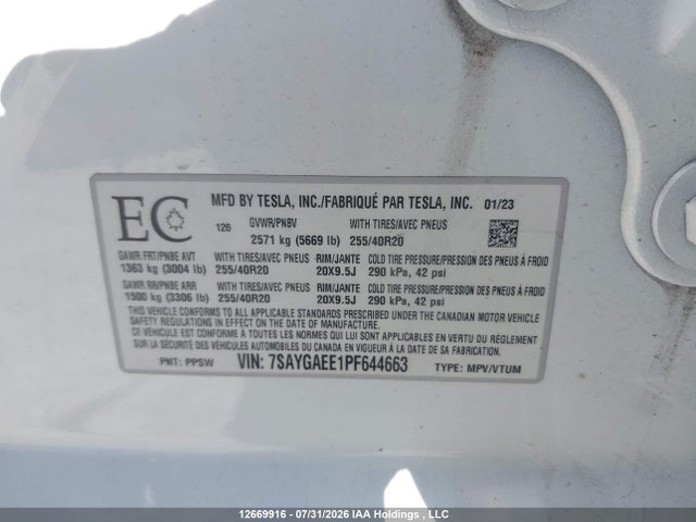 Tesla Model Y 2023 7SAYGAEE1PF644663 Image 9