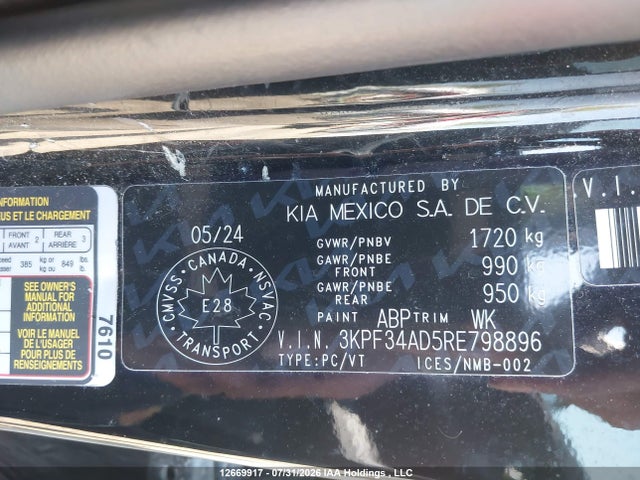 2024 Kia Forte Ex/ex+/ex Premium მანქანა იყიდება აუქციონზე, vin: 3KPF34AD5RE798896, აუქციონის ნომერი: 12669917