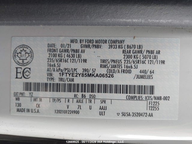 Ford Transit-150 Cargo 2021 1FTYE2Y85MKA06526 Image 9