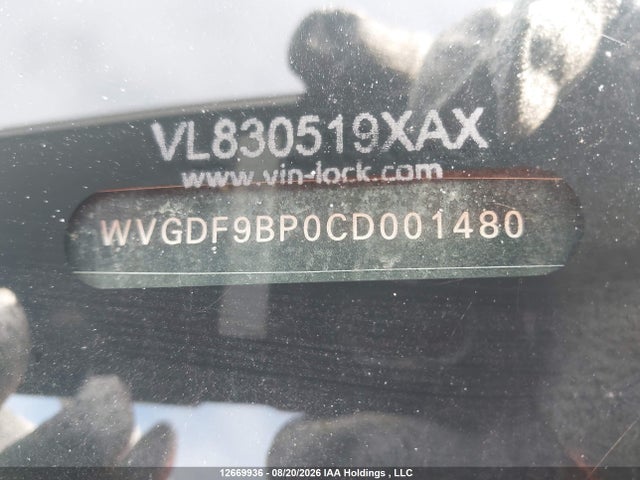 2012 Volkswagen Touareg V6 მანქანა იყიდება აუქციონზე, vin: WVGDF9BP0CD001480, აუქციონის ნომერი: 12669936