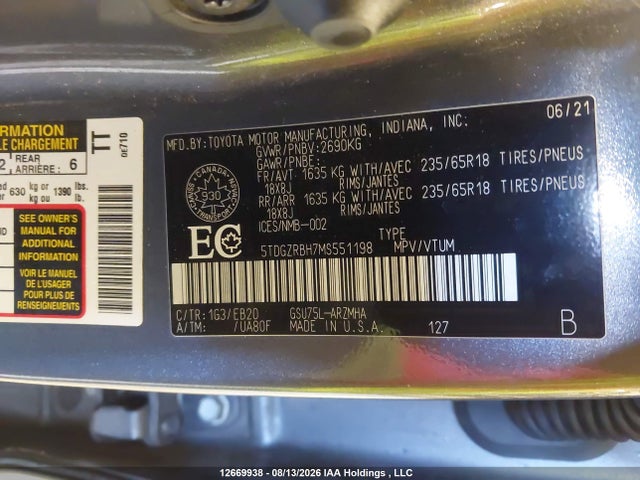 Toyota Highlander Xle 2021 5TDGZRBH7MS551198 Image 19