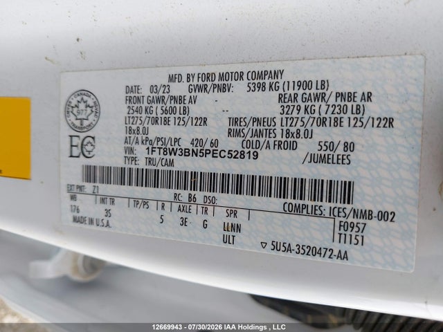 12669943 :رقم المزاد ، 1FT8W3BN5PEC52819 vin ، 2023 Ford F350 Super Duty مزاد بيع