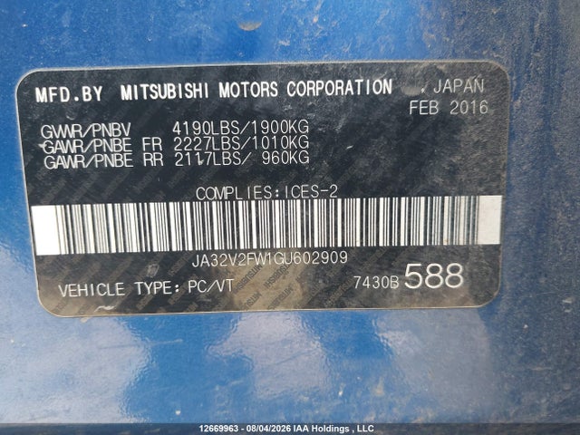 JA32V2FW1GU602909 Mitsubishi Lancer