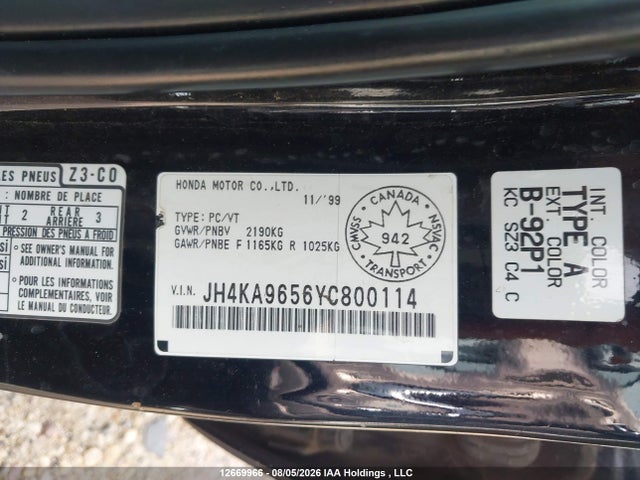 Aukcja sprzedaży 2000 Acura 3.5rl, vin: JH4KA9656YC800114, numer aukcji: 12669966