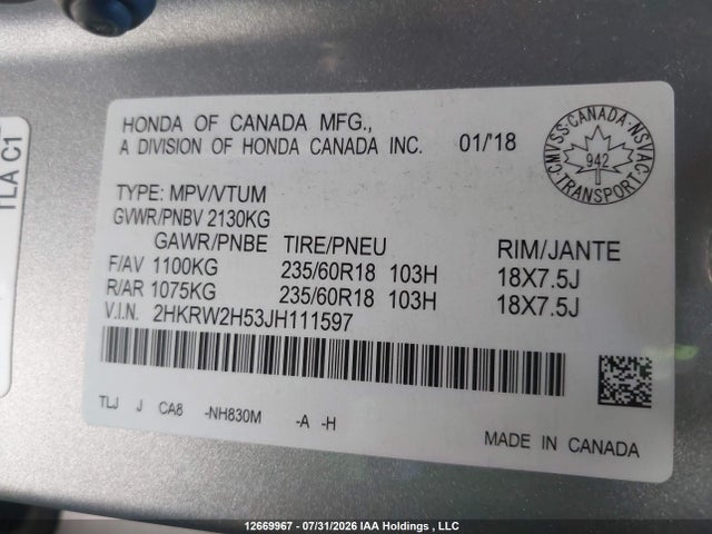 Honda CR-V EX 2018 2HKRW2H53JH111597 Image 9