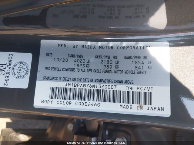 JM1BPAB76M1320007 Mazda Mazda3 Gx