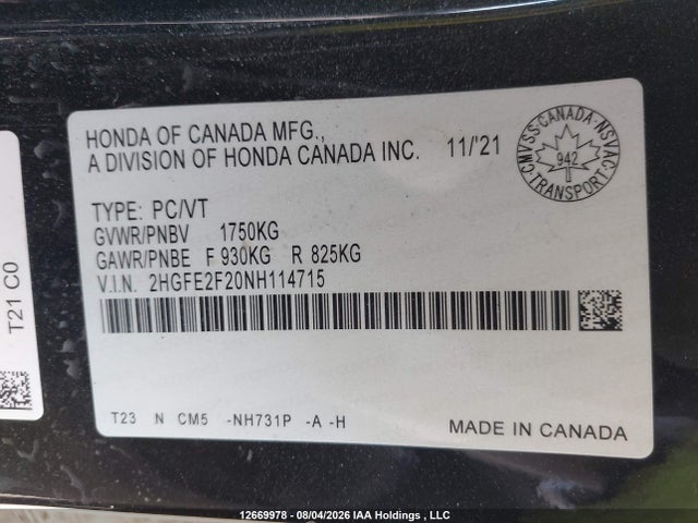 Honda Civic Lx 2022 2HGFE2F20NH114715 Image 18