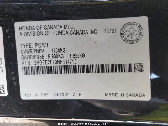 Honda Civic Lx 2022 2HGFE2F20NH114715 Image 9