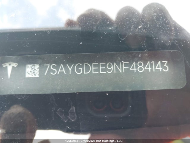 12669983 :رقم المزاد ، 7SAYGDEE9NF484143 vin ، 2022 Tesla Model Y مزاد بيع