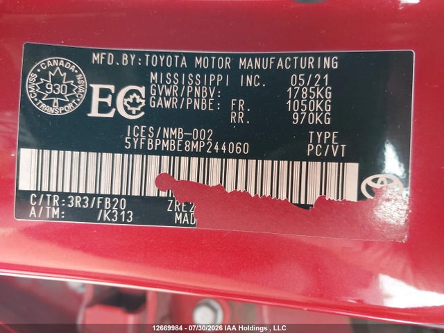Toyota COROLLA LE 2021 5YFBPMBE8MP244060 Image 18