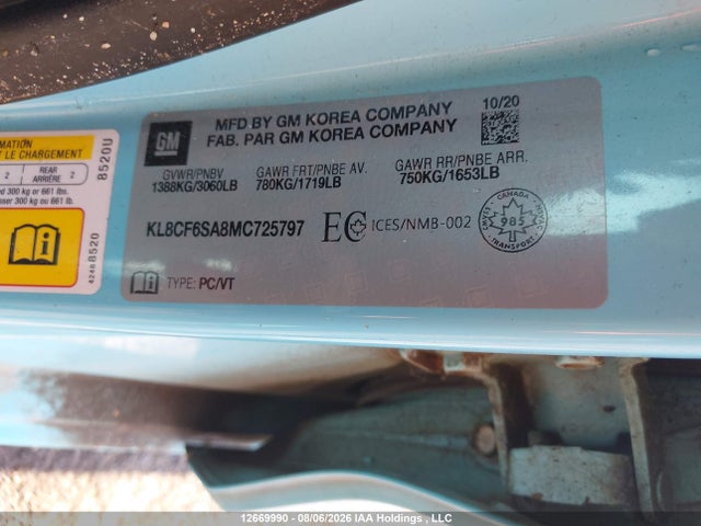 KL8CF6SA8MC725797 Chevrolet Spark 2lt Cvt