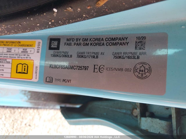 KL8CF6SA8MC725797 Chevrolet Spark 2lt Cvt