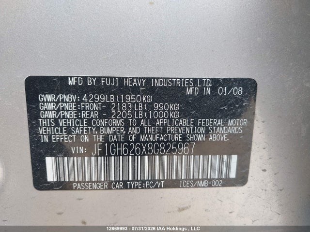 Auction sale of the 2008 Subaru Impreza 2.5i, vin: JF1GH626X8G825967, lot number: 12669993