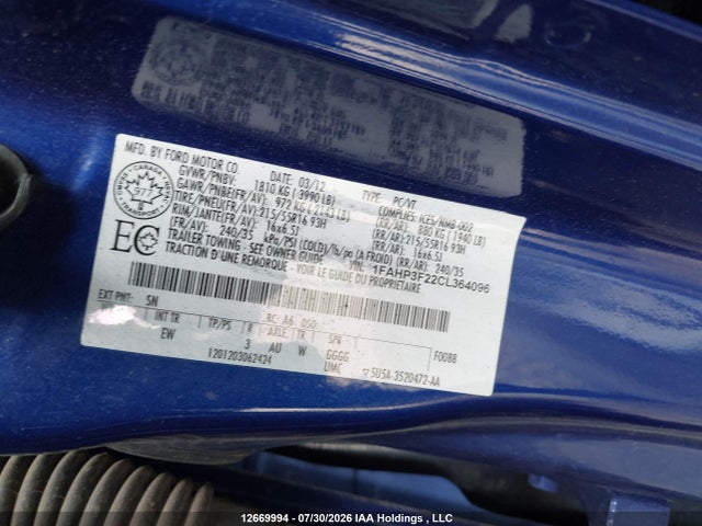 Aukcja sprzedaży 2012 Ford Focus Se, vin: 1FAHP3F22CL364096, numer aukcji: 12669994
