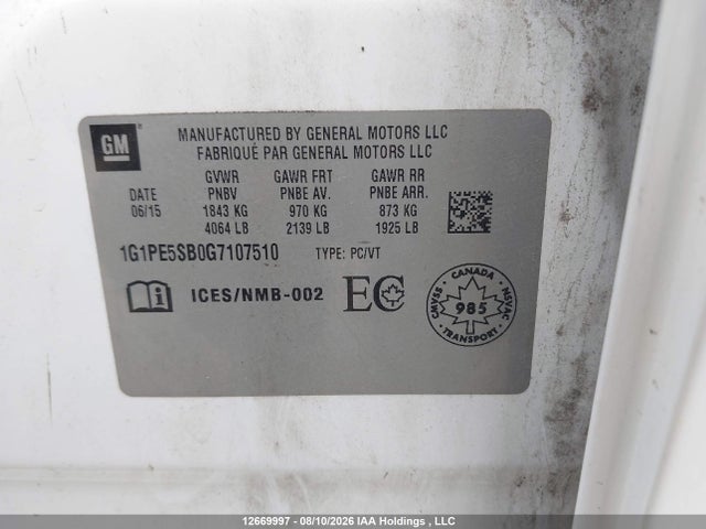 1G1PE5SB0G7107510 Chevrolet Cruze Limited 1lt