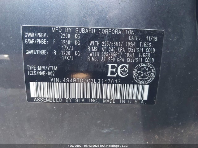 Subaru Outback Touring 2020 4S4BTDDC3L3147617 Image 9