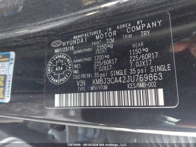 KM8J3CA42JU769863 Hyundai Tucson Se 2.0l