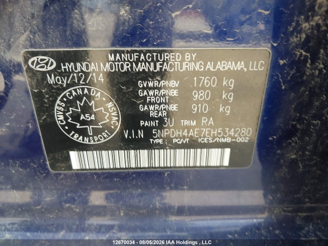 5NPDH4AE7EH534280 Hyundai Elantra Se/sport/limited