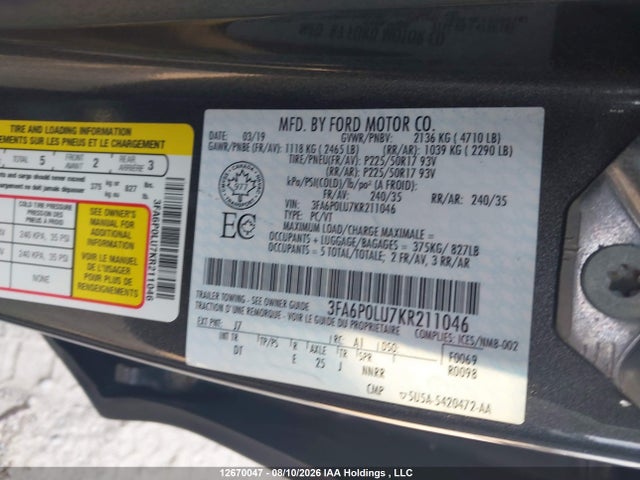 Ford Fusion Hybrid Se 2019 3FA6P0LU7KR211046 Image 19
