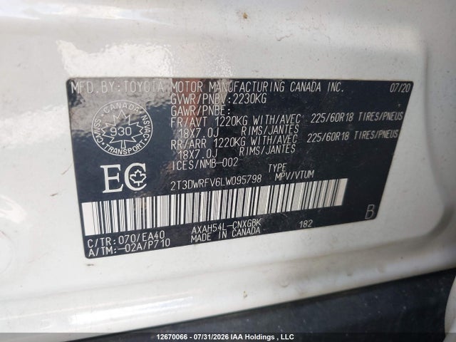 2T3DWRFV6LW095798 Toyota Rav4 Hybrid Limited